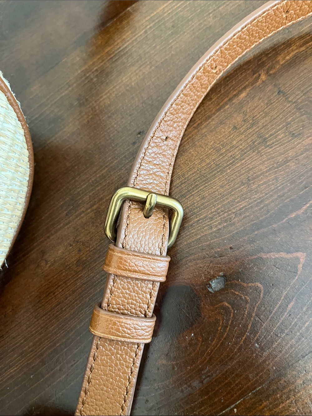 Woven Straw Saddle Crossbody Bag with Brown Leather Trim - Picture 9 of 10